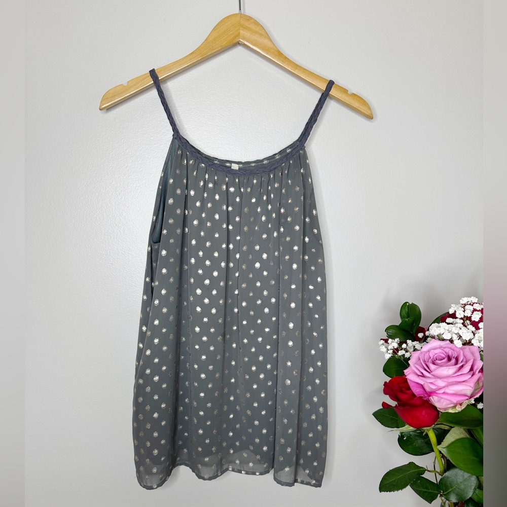 Paper Crane layered gold shimmer polka dot tank top